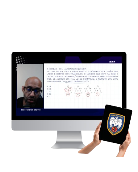 Aula ao vivo da Turma PMES no computador e no tablet