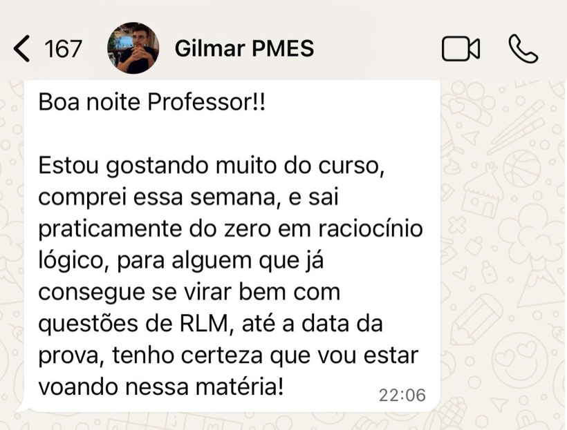 Mensagem de aluno da Turma PMES no WhatsApp