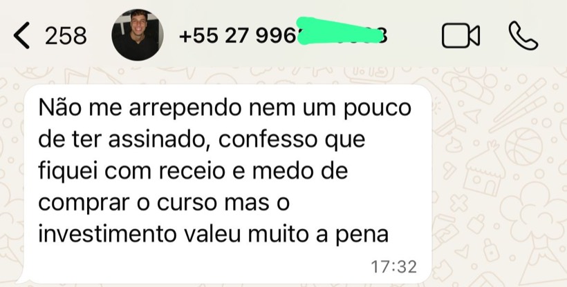 Mensagem de aluno da Turma PMES no WhatsApp